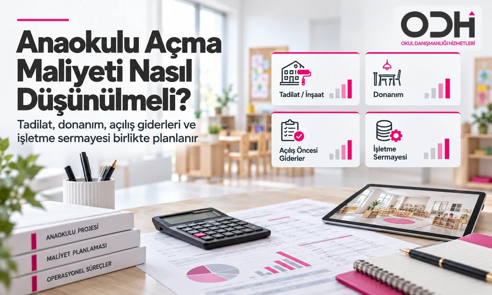 Anaokulu yatırım bütçesinde tadilat, donanım, açılış öncesi giderler ve işletme sermayesi kalemleri